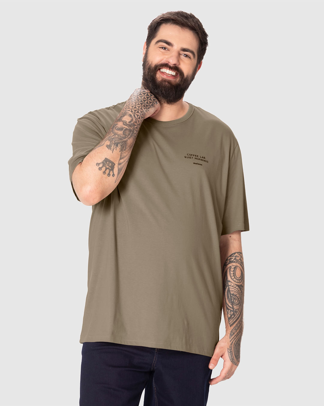 Camiseta Masculina Plus Size Manga Curta Estampa Frente E Costas Em Algodão