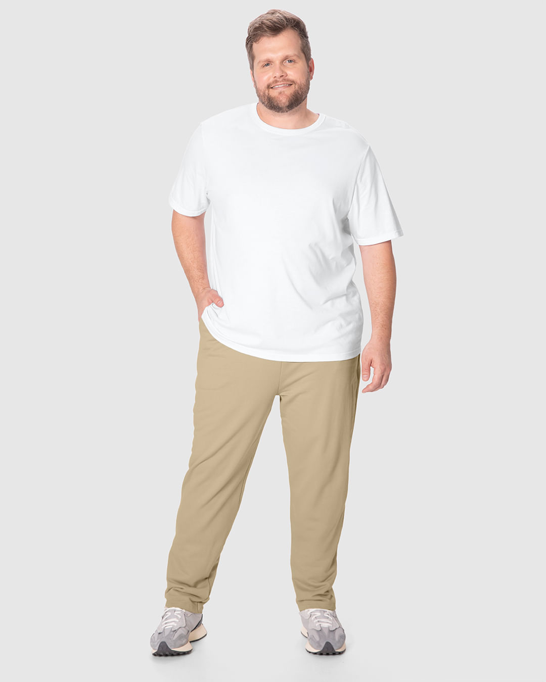 Calça Básica Masculina Plus Size Reta Cadarço Funcional Interno Em Moletom