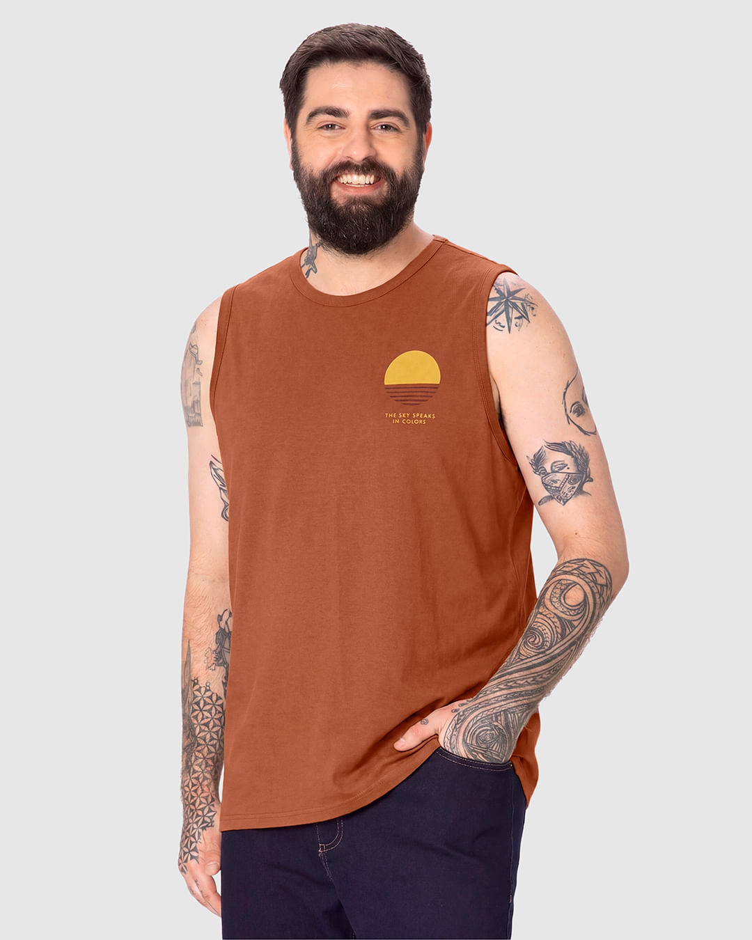 Regata Masculina Plus Size Regular Estampa Urbana em Algodão