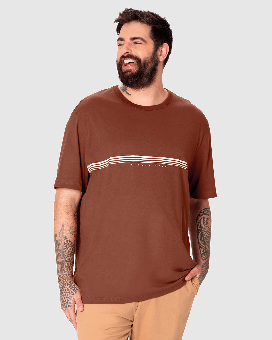 Camiseta Masculina Plus Size Regular Listra Central em Algodão