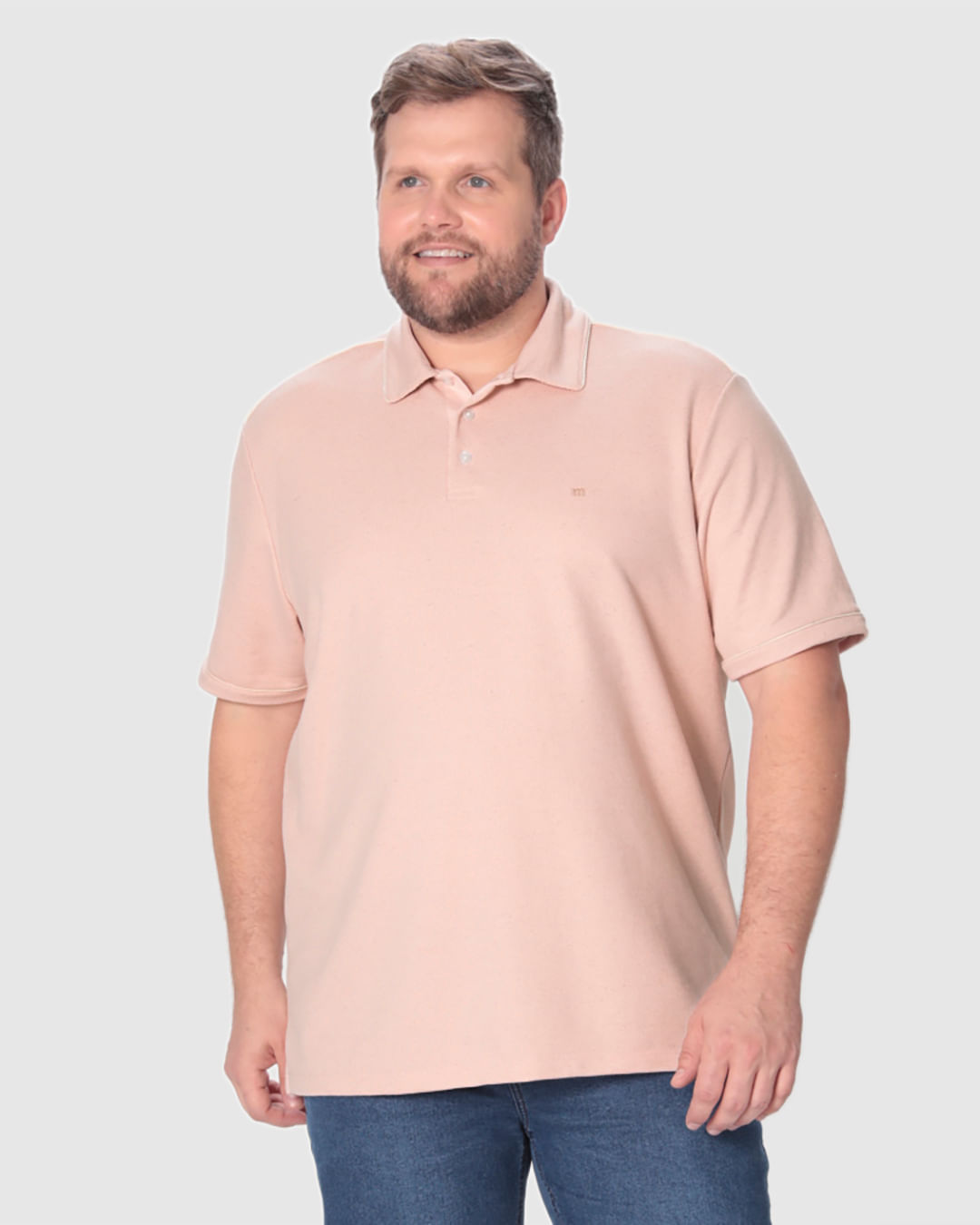 Camisa Polo Masculina Plus Size Regular em Moletinho Texturizado