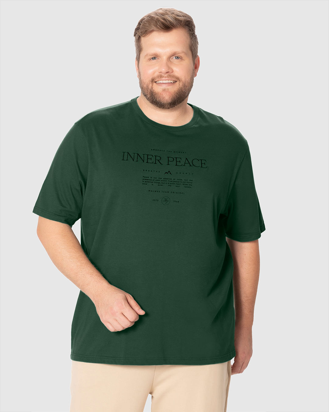 Camiseta Masculina Plus Size Estampa + Bordado Inner Peace em Algodão