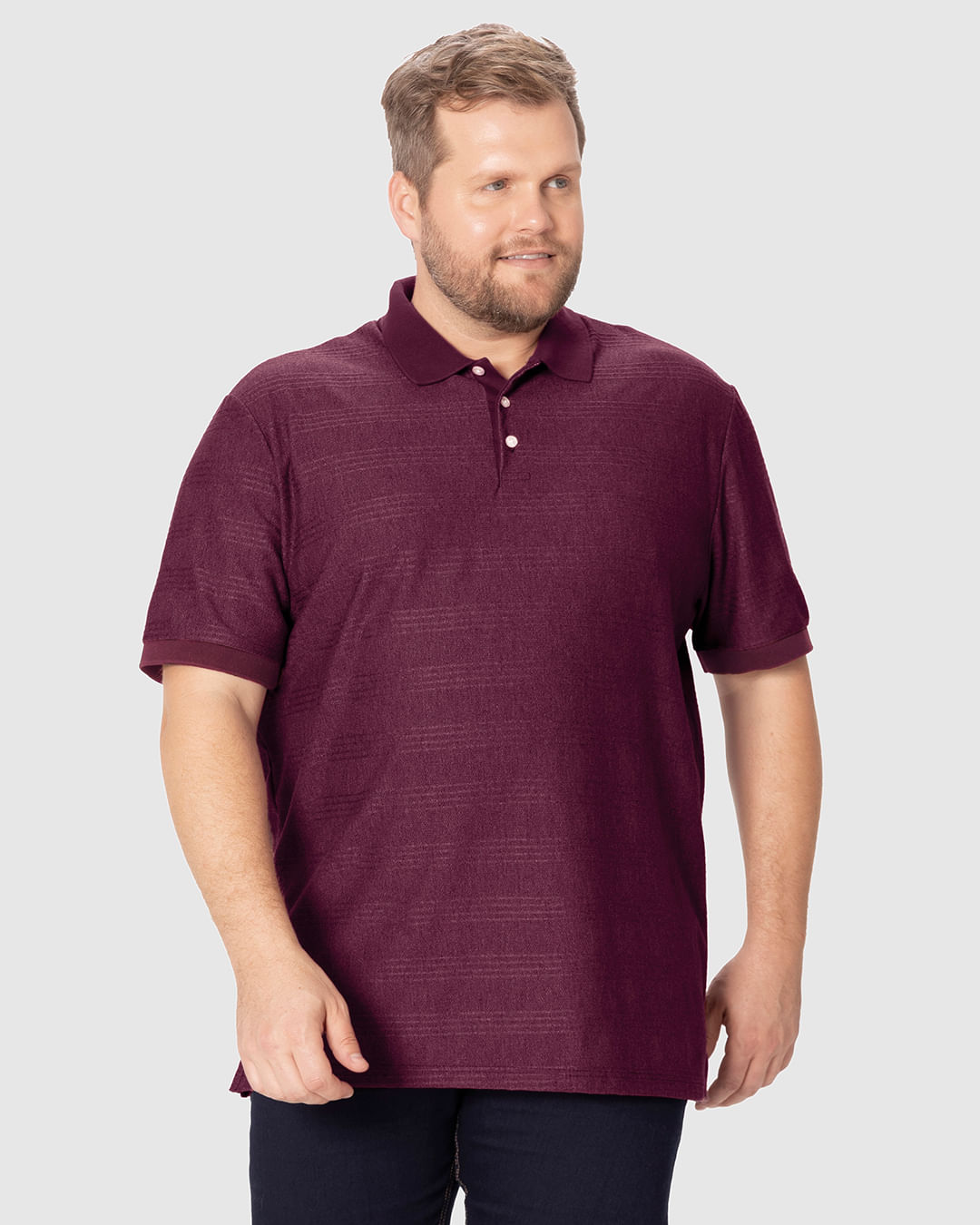Camisa Polo Masculina Plus Size Fenda Lateral Em Moletinho Texturizado