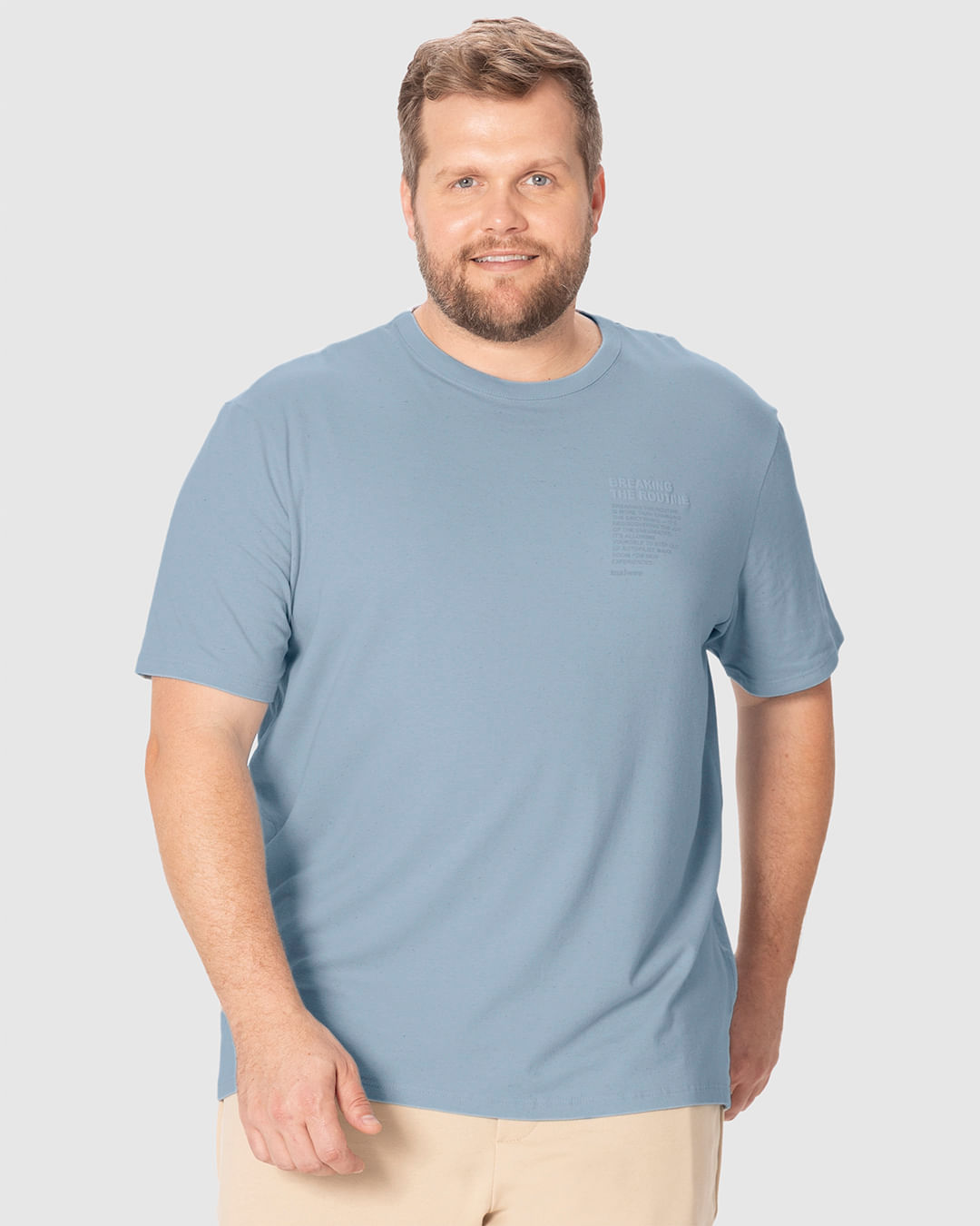 Camiseta Masculina Plus Size Estampa Lettering Puff Em Malha Linho