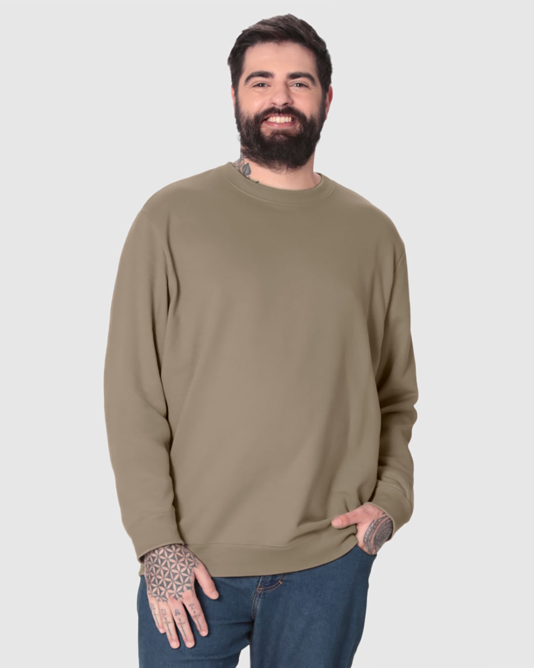 Blusão Básico Masculino Plus Size Manga Longa Em Moletom Flanelado