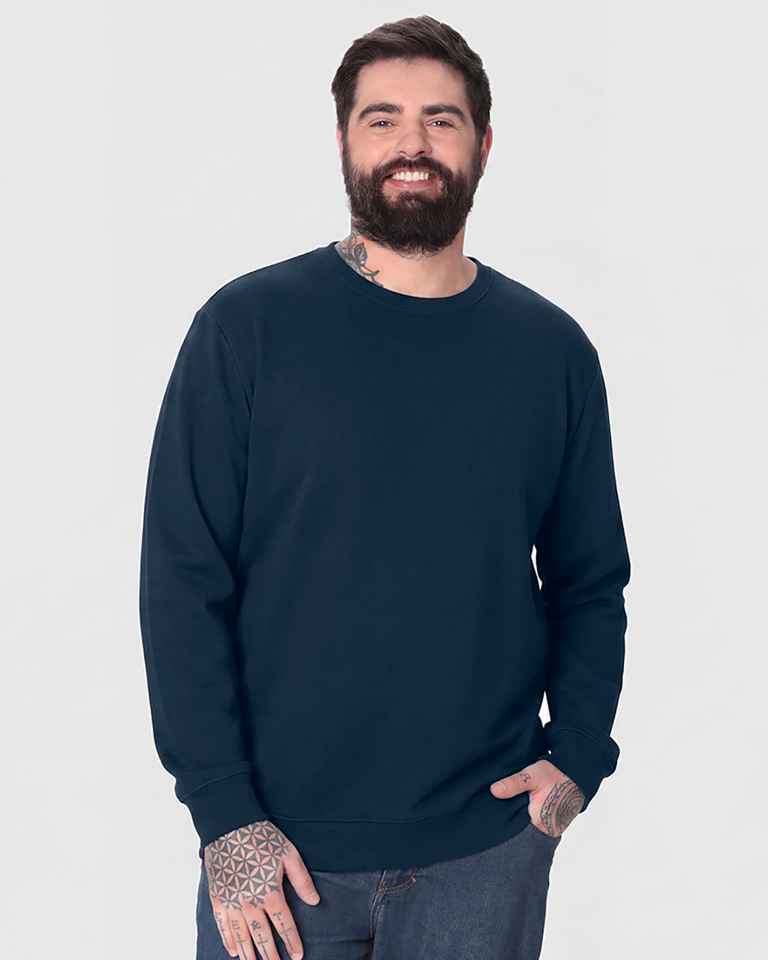 Blusão Básico Masculino Plus Size Manga Longa Em Moletom Flanelado