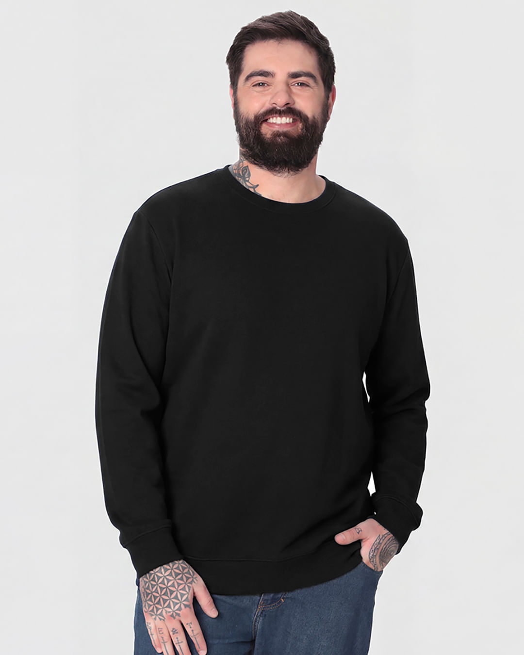 Blusão Básico Masculino Plus Size Manga Longa Em Moletom Flanelado