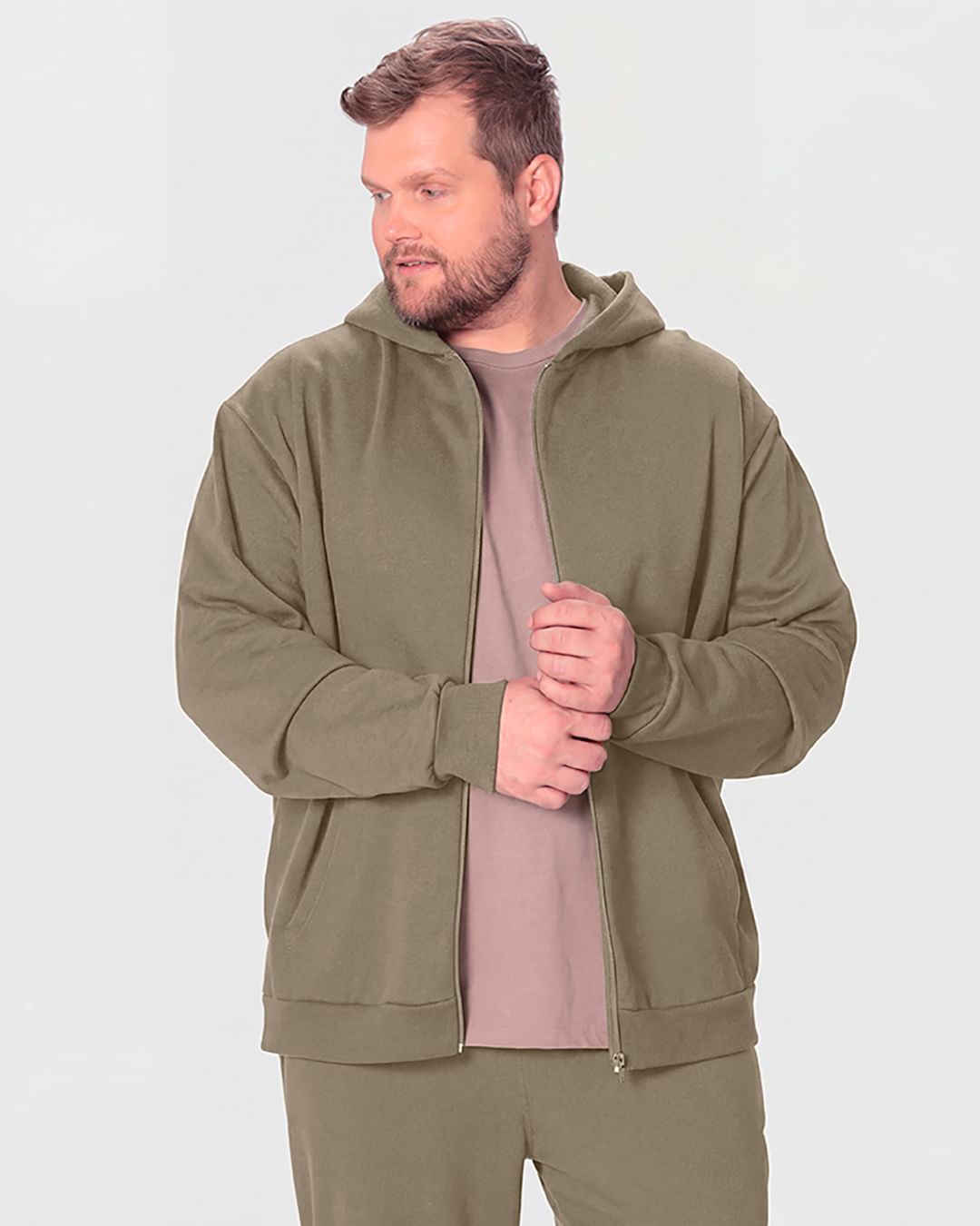Jaqueta Básica Masculina Plus Size Bolso Funcional Em Moletom Flanelado