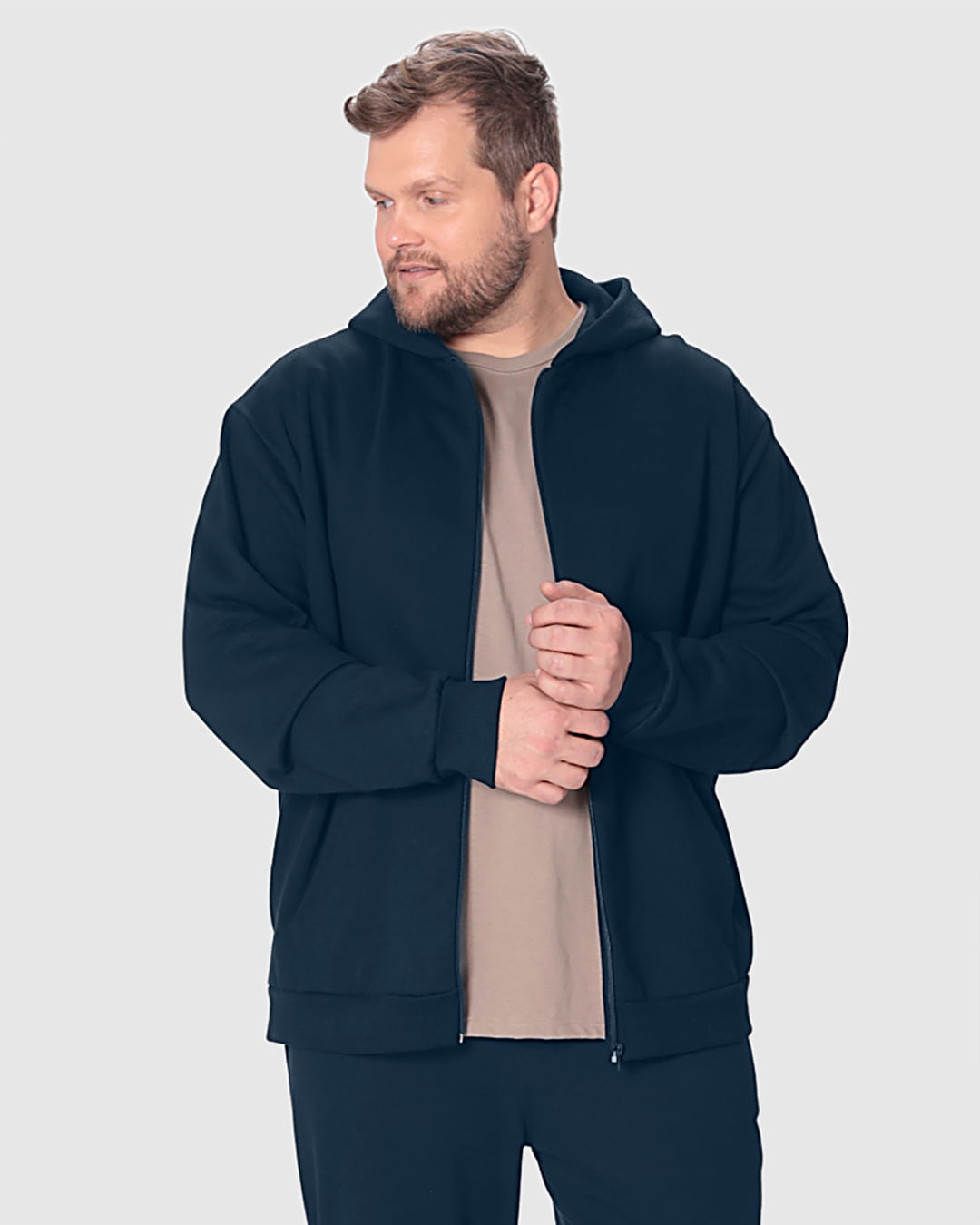 Jaqueta Básica Masculina Plus Size Bolso Funcional Em Moletom Flanelado