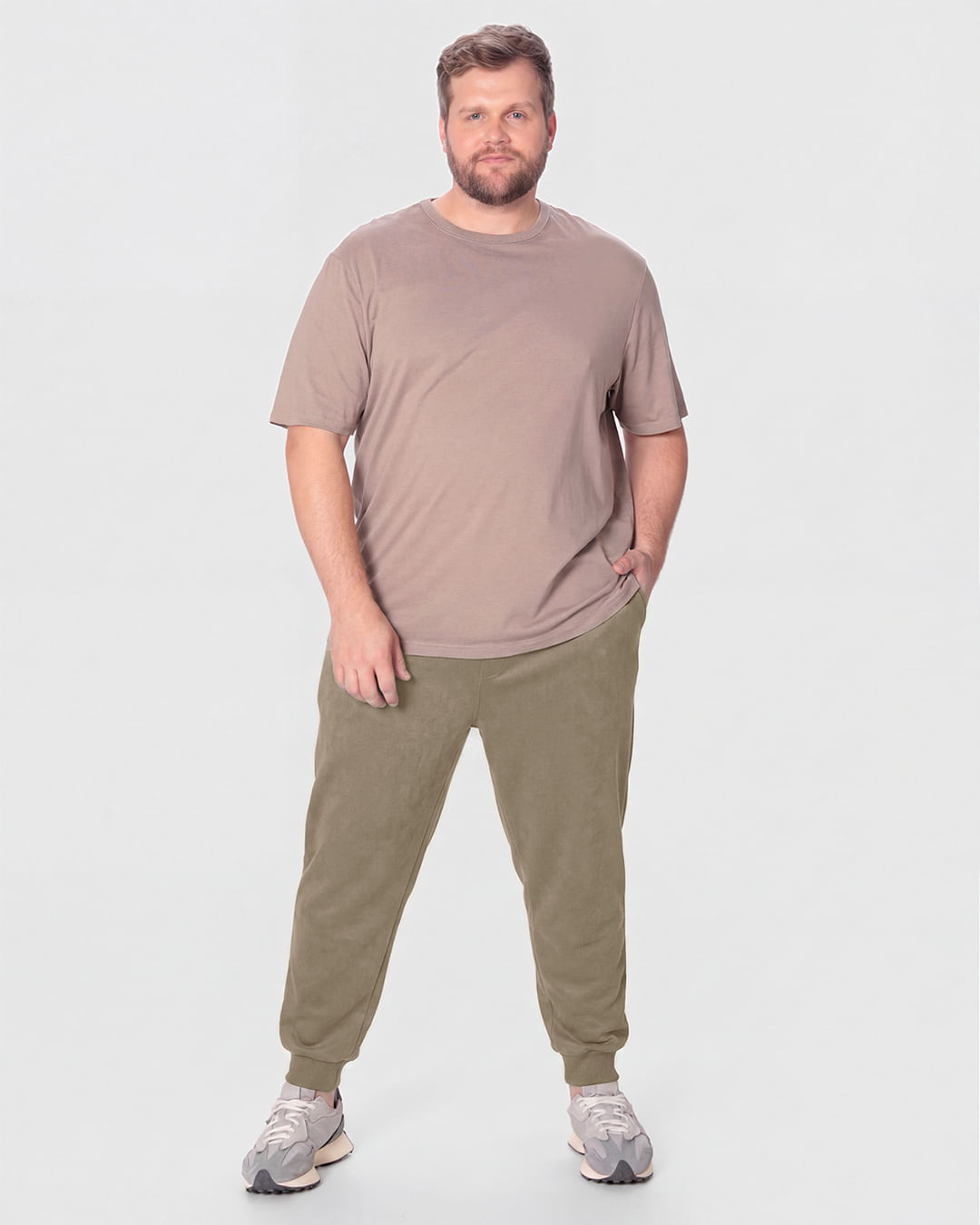 Calça Básica Masculina Plus Size Jogger Cadarço Interno Em Moletom Flanelado