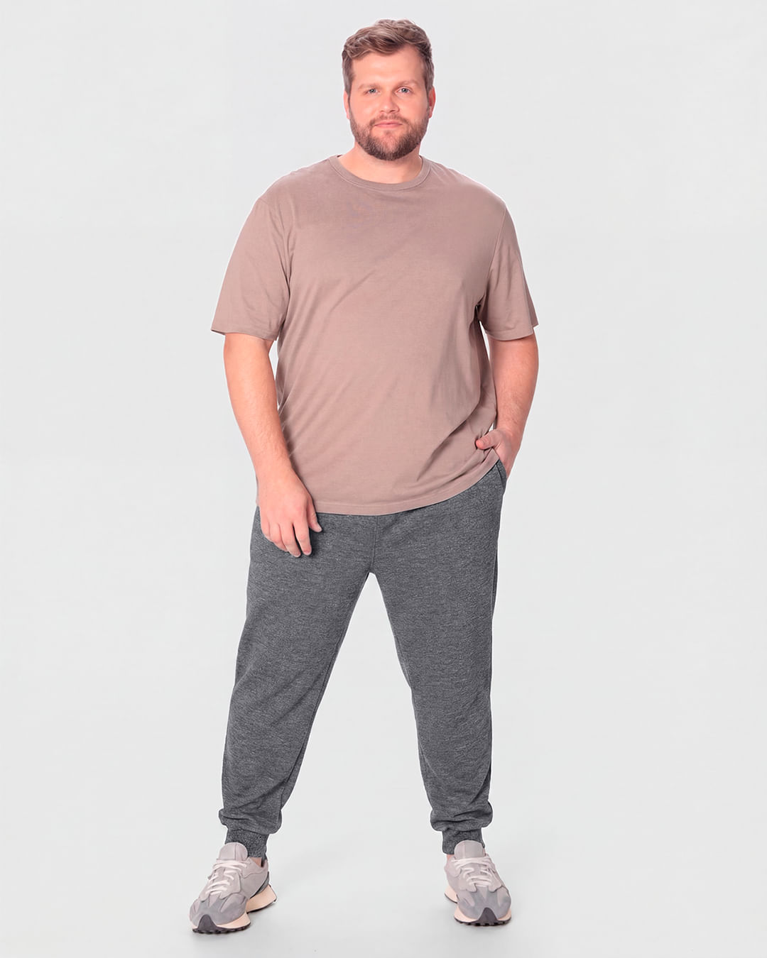 Calça Básica Masculina Plus Size Jogger Cadarço Interno Em Moletom Flanelado