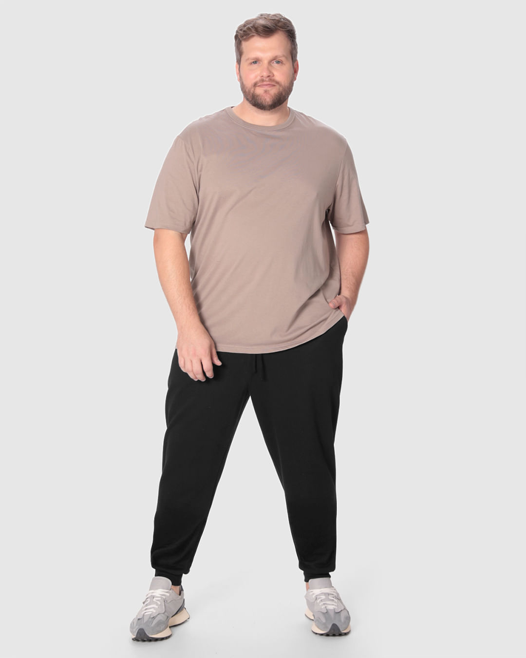 Calça Básica Masculina Plus Size Jogger Cadarço Interno Em Moletom Flanelado