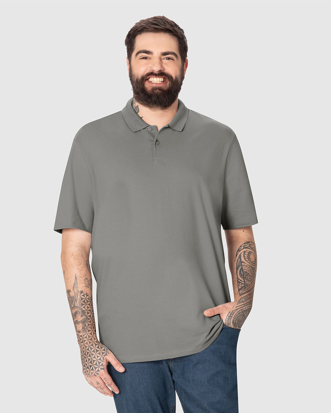Camisa Polo Básica Masculina Plus Size Peitilho Frontal Em Piquet Stretch