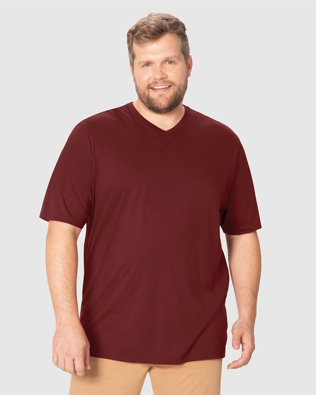 Camiseta Básica Masculina Plus Size Decote V Manga Curta Em Algodão