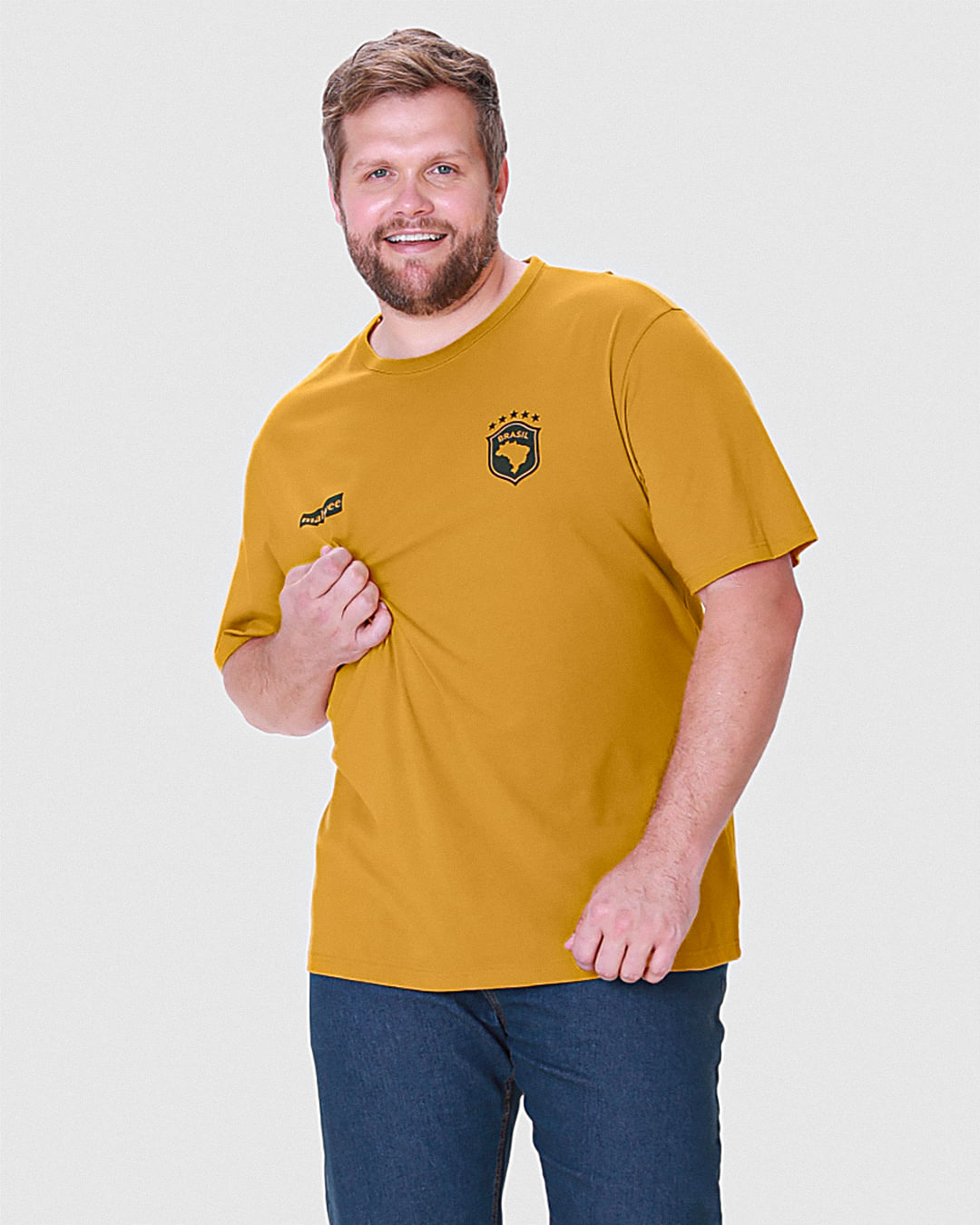 Camiseta Masculina Plus Size Especial Estampa Esportiva Brasil Em Algodão