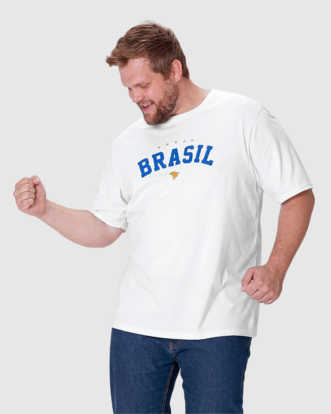 Camiseta Masculina Plus Size Especial Estampa Esportiva Brasil Em Algodão