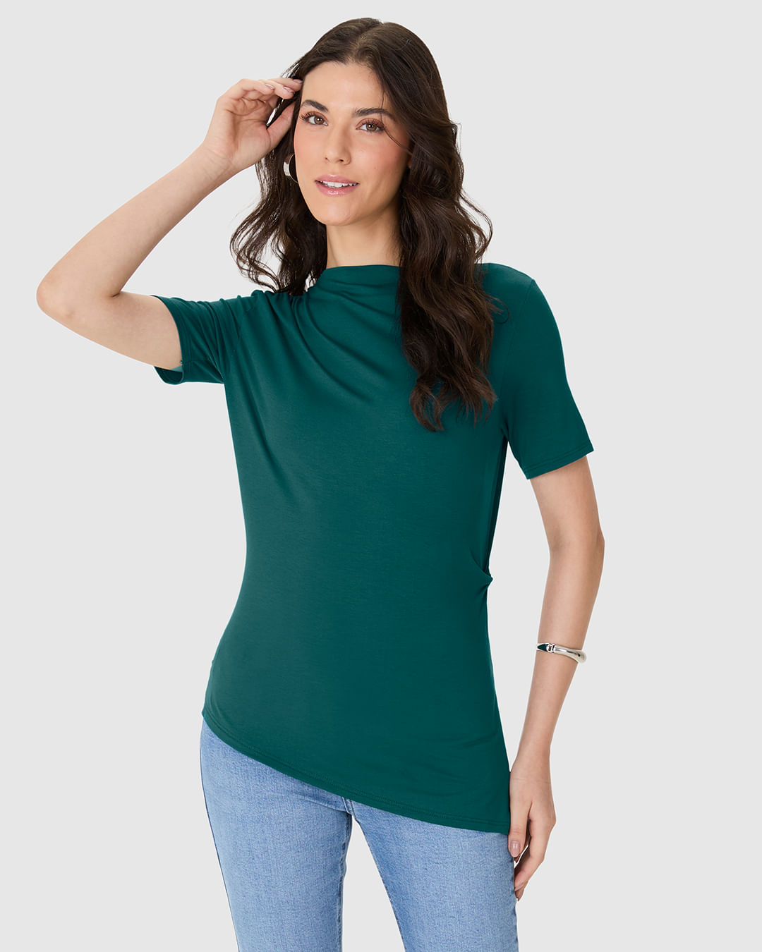 Blusa Feminina Assimétrica Torção E Fenda Lateral Em Viscose Stretch