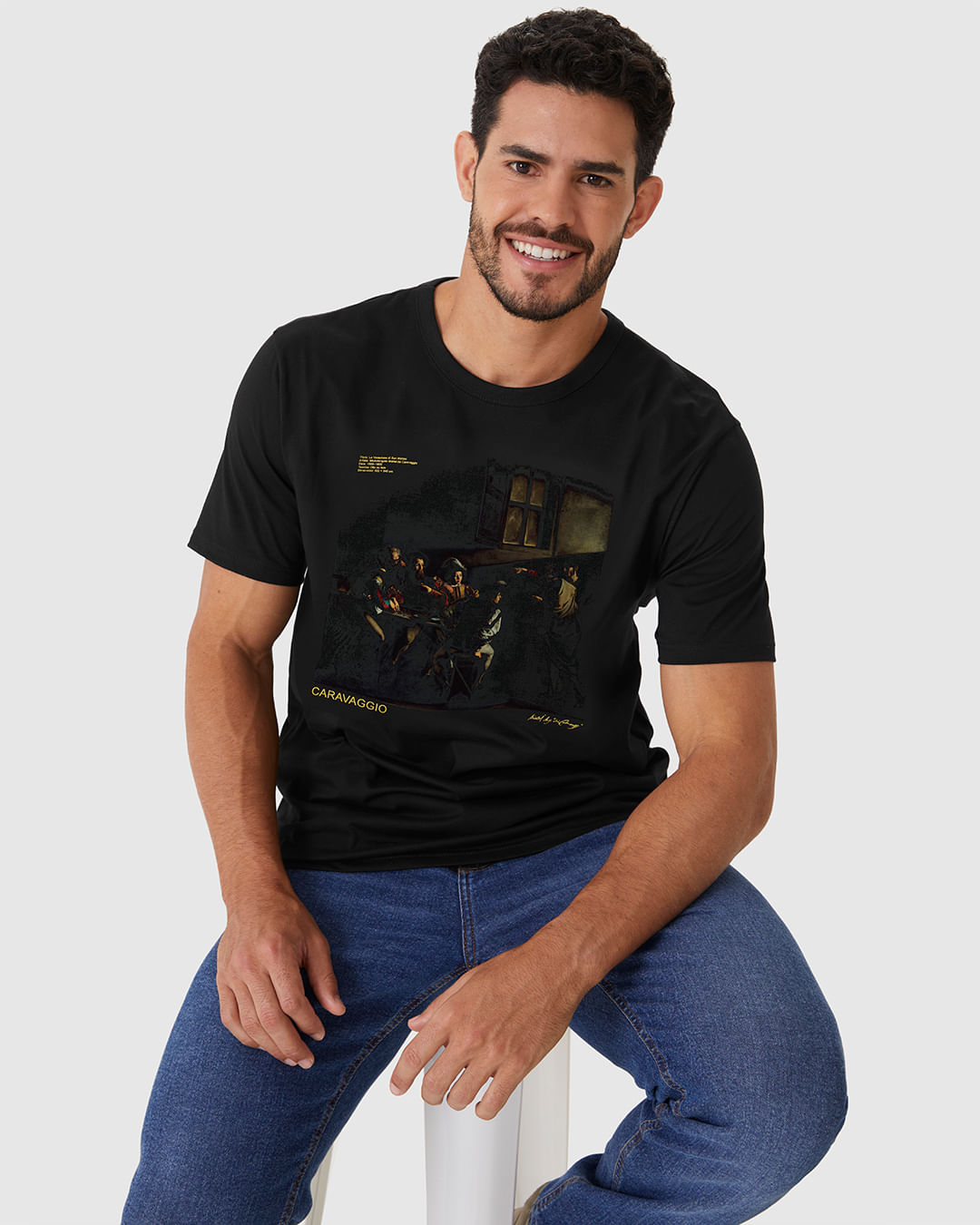 Camiseta Masculina Regular Estampa Especial Caravaggio Em Algodão