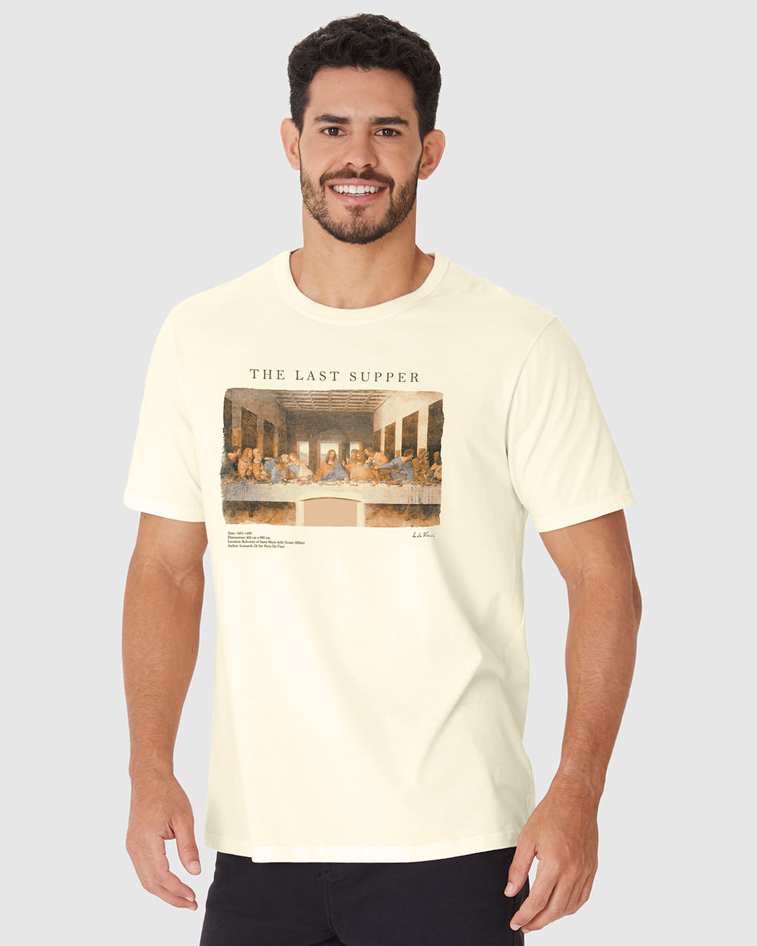 Camiseta Masculina Regular Estampa Especial Leonardo Da Vinci Em Algodão