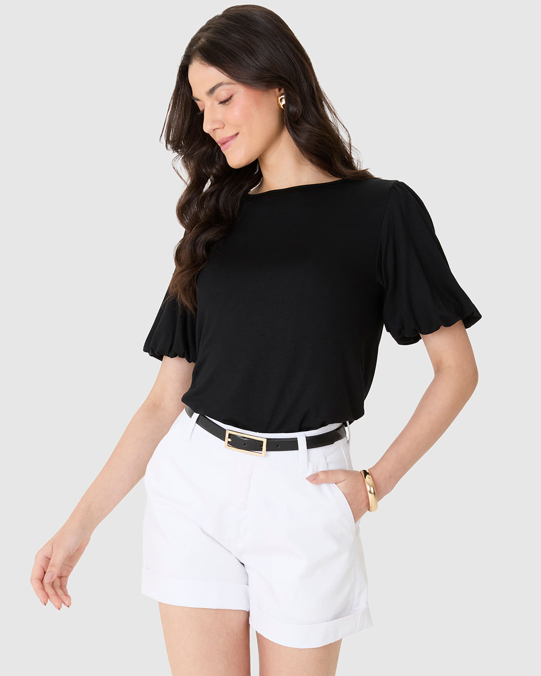 Blusa Ampla Feminina Manga Bufante Em Malhão Viscose Stretch