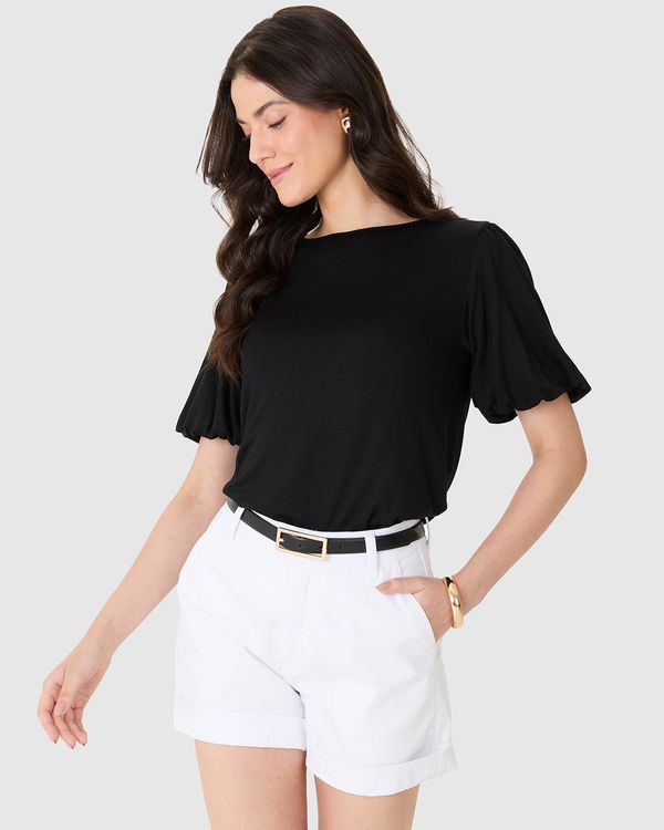 Blusa Ampla Feminina Manga Bufante Em Malhão Viscose Stretch Preto - M
