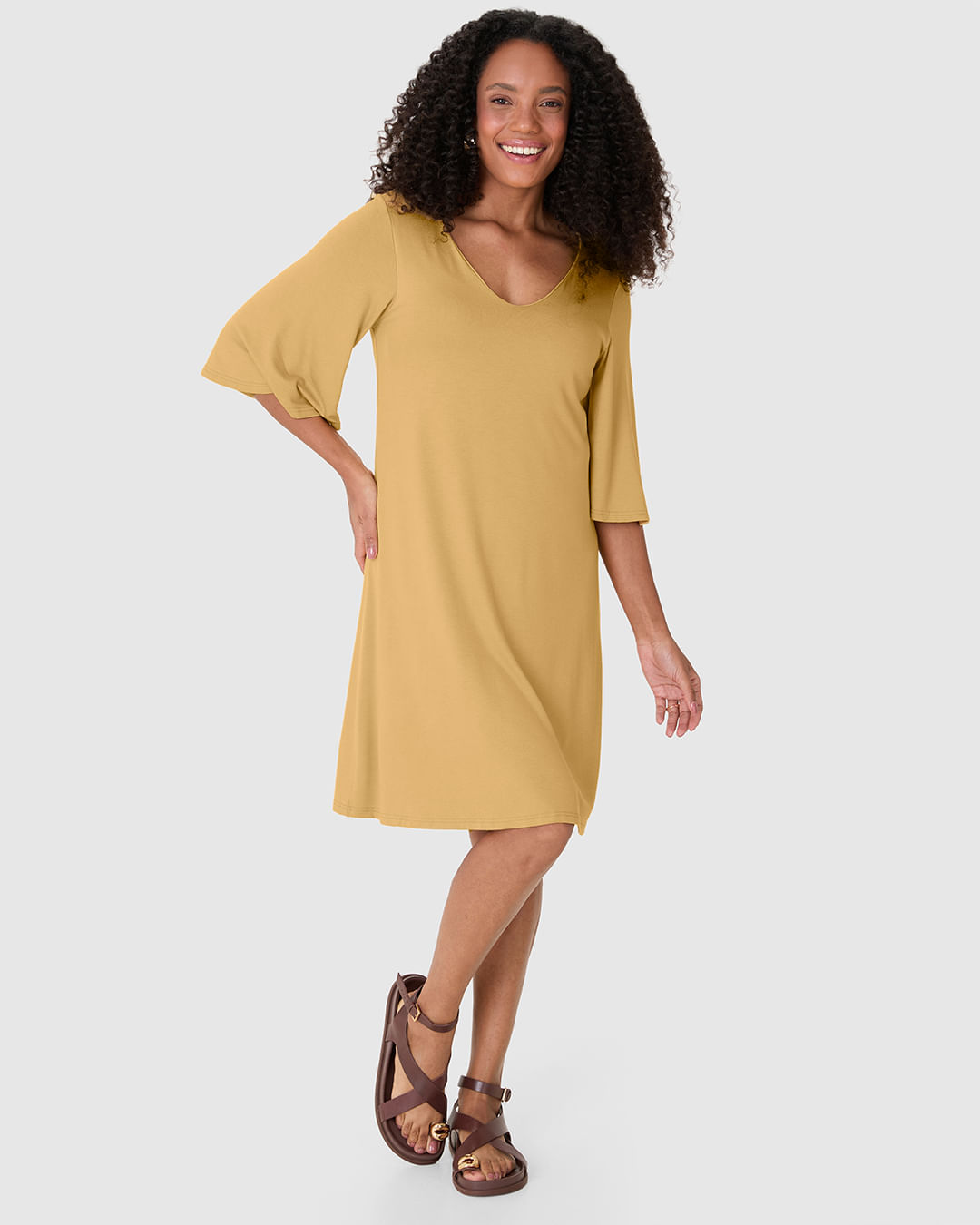 Vestido Feminino Amplo Decote V Em Malhão Viscose Stretch