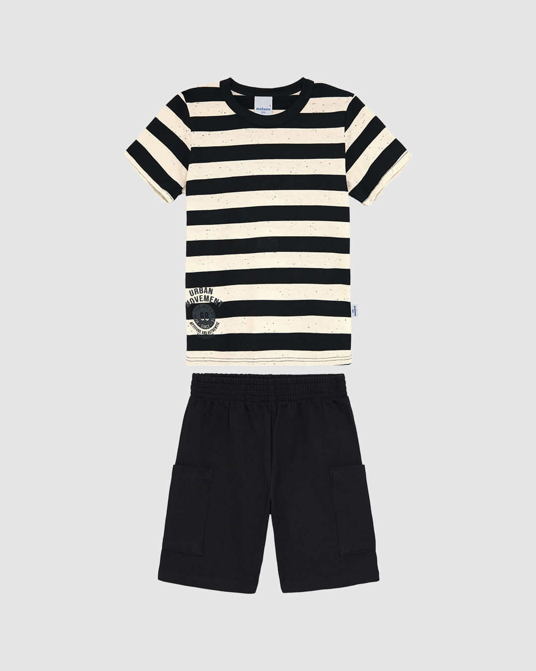 Conjunto Infantil Menino Camiseta Listrada Em Malha Botonê Malwee Kids