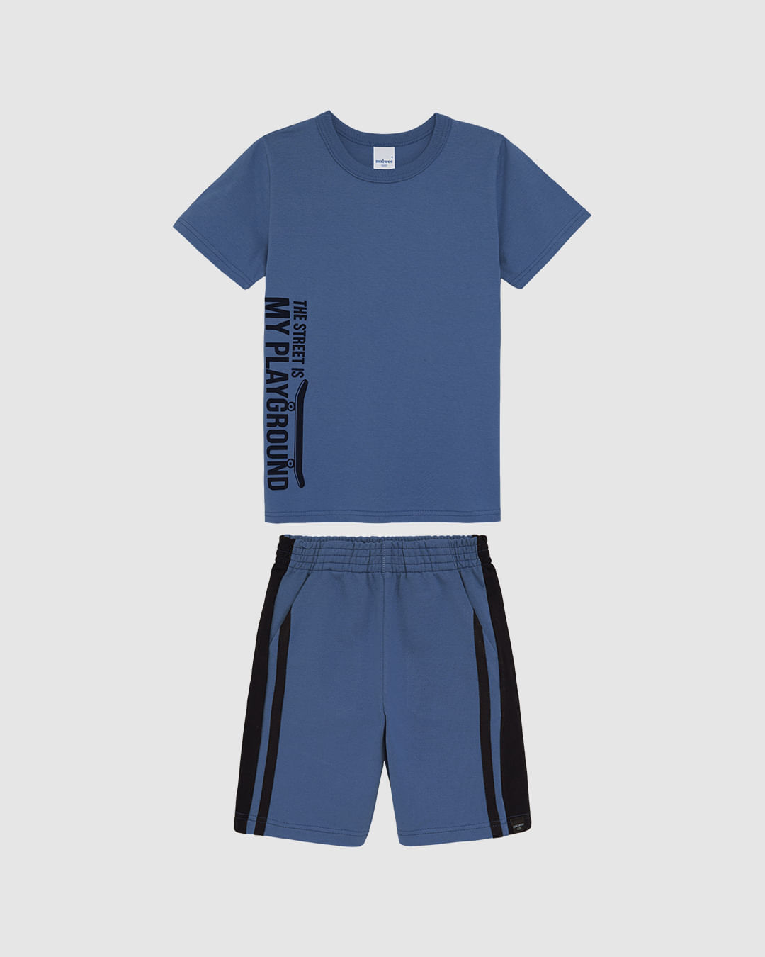 Conjunto Infantil Menino Bermuda Listra Lateral Moletom Sarjado Malwee Kids - Azul - 8
