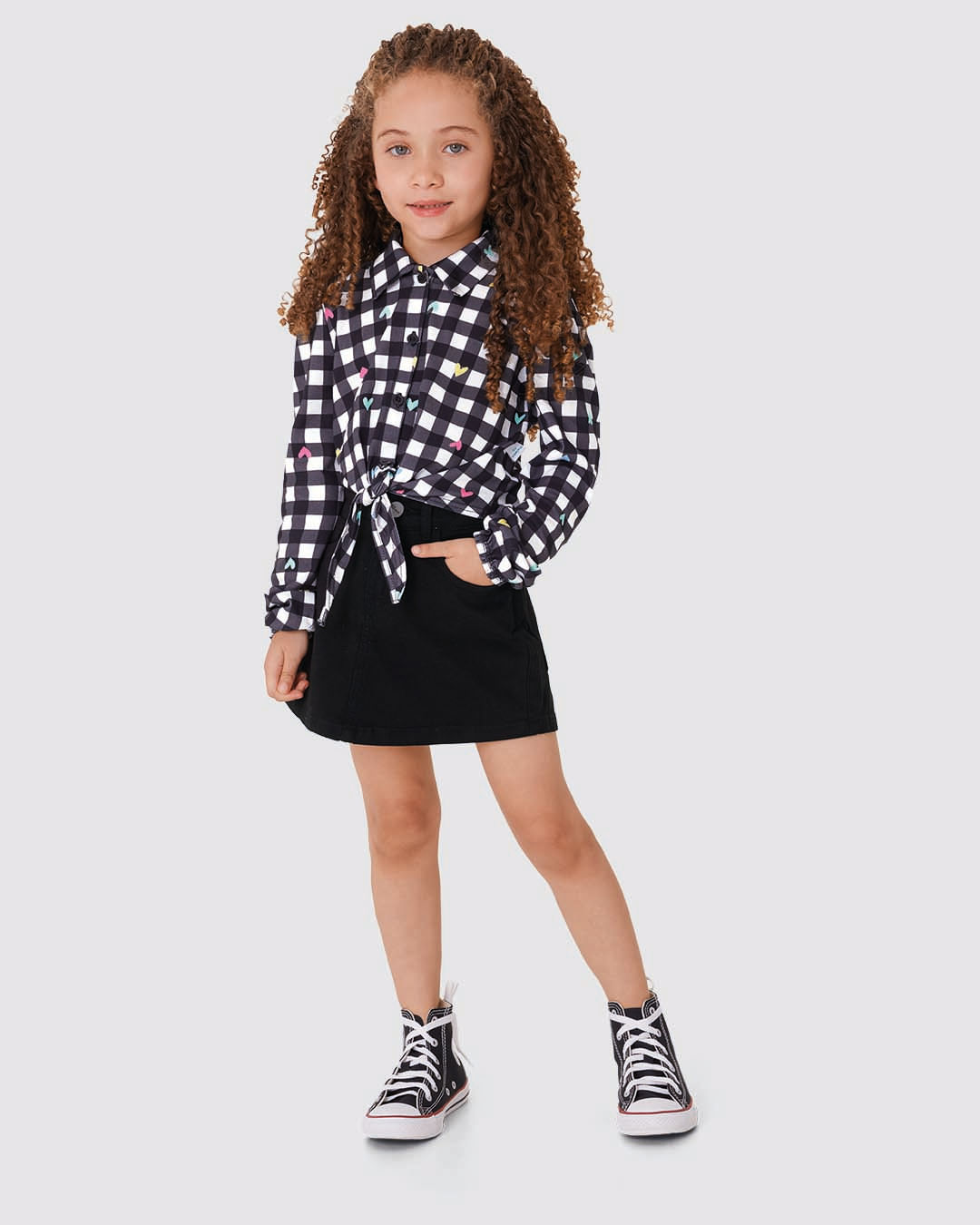 Camisa Infantil Menina Cropped Xadrez Abertura Com Amarração Malwee Kids