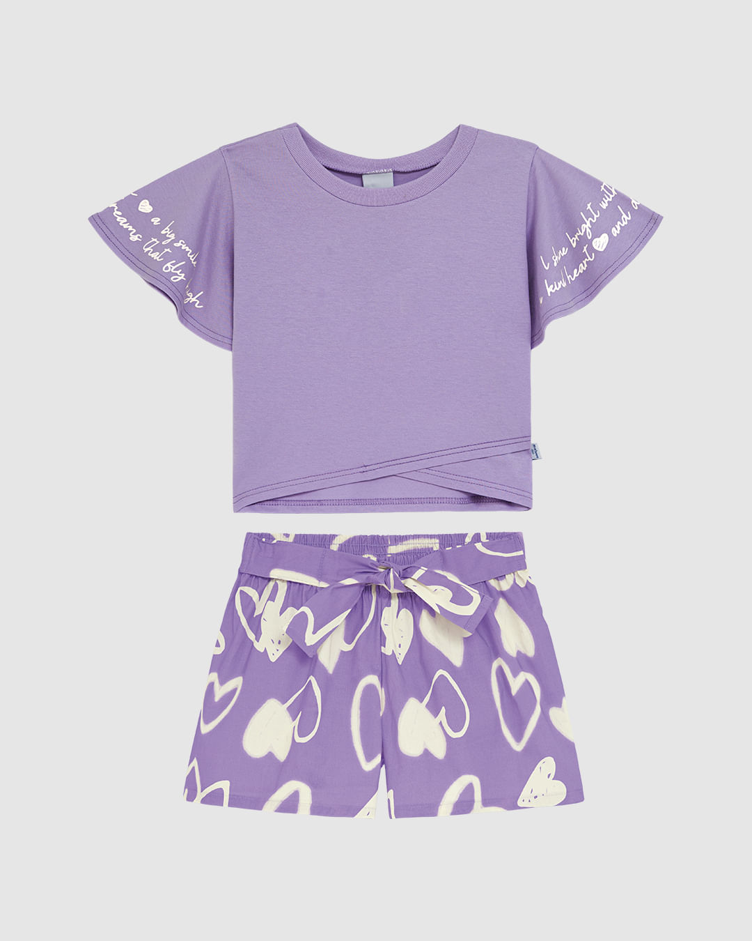 Conjunto Infantil Menina Shorts Estampa Corações Em Viscose Malwee Kids