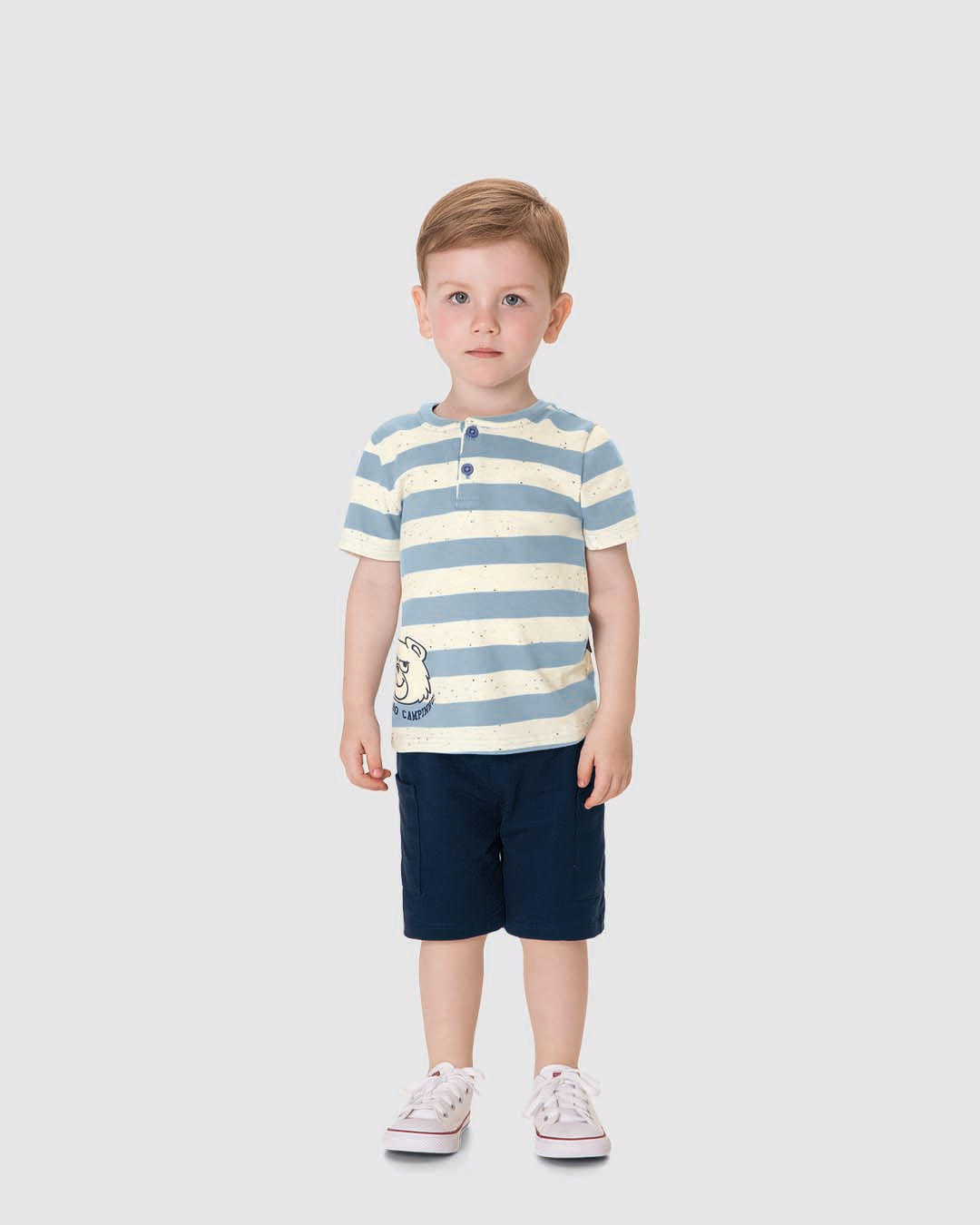 Conjunto Infantil Menino Camiseta Listrada Peitilho E Bermuda Malwee Kids