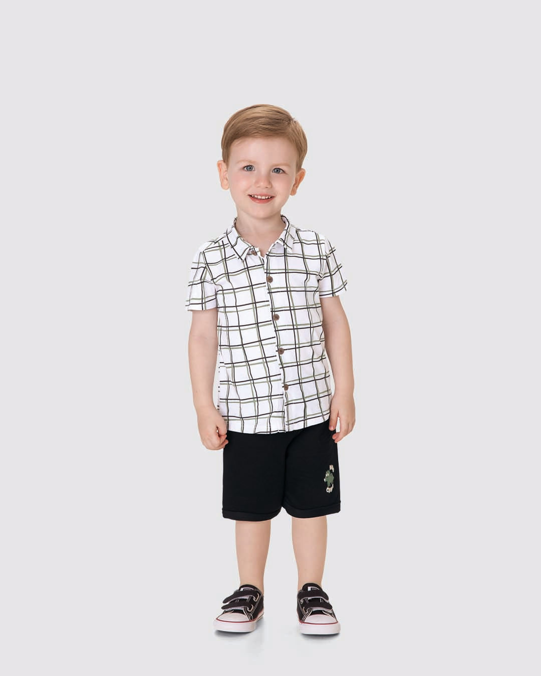 Conjunto Infantil Menino Camisa Estampa Quadriculada E Bermuda Malwee Kids