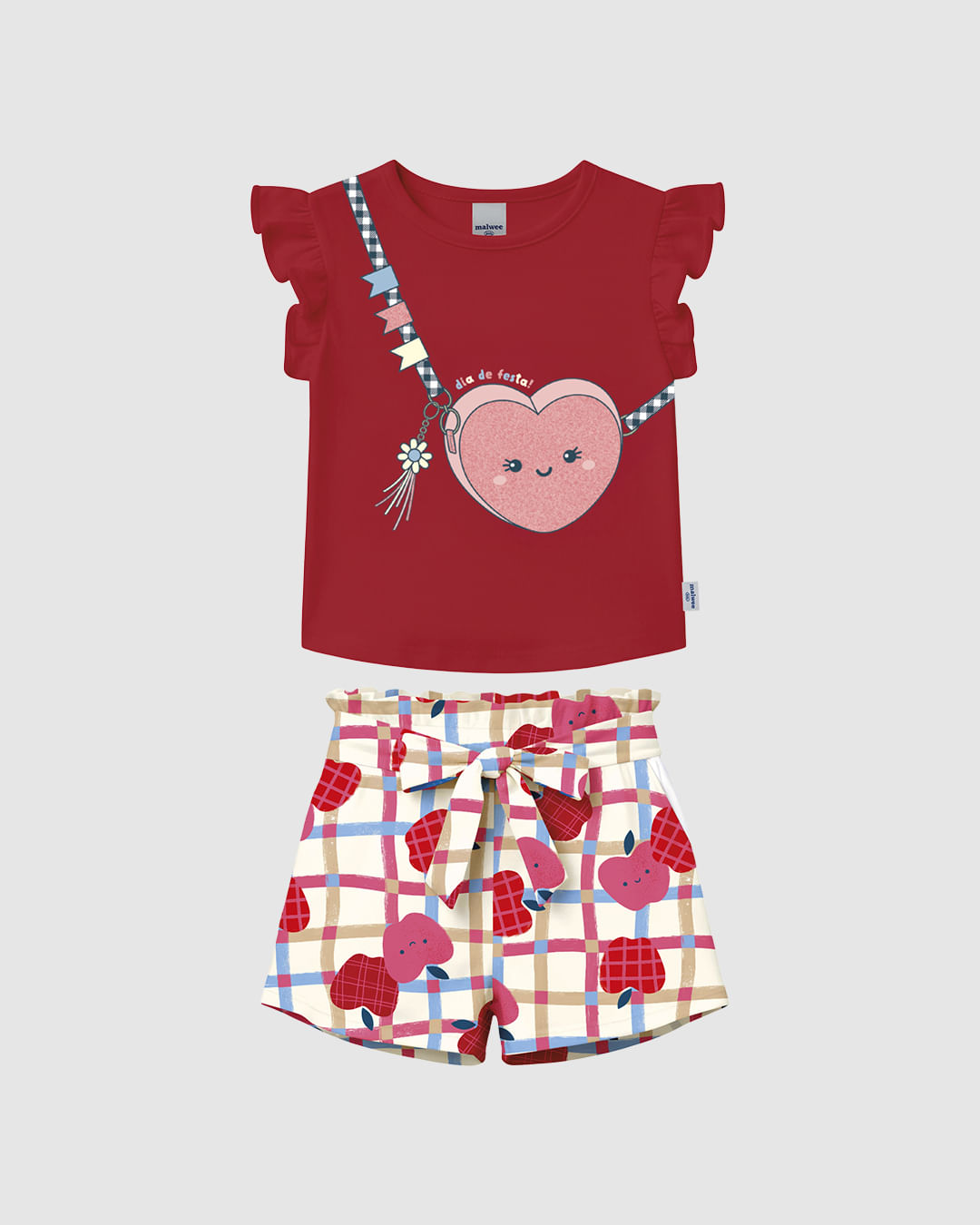 Conjunto Infantil Menina Blusa E Shorts Estampado Em Algodão Malwee Kids