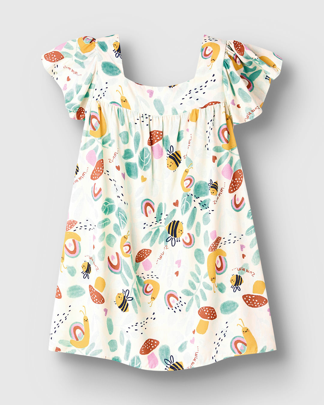 Vestido Infantil Evasê Decote Quadrado Estampa Abelhas Viscose Malwee Kids