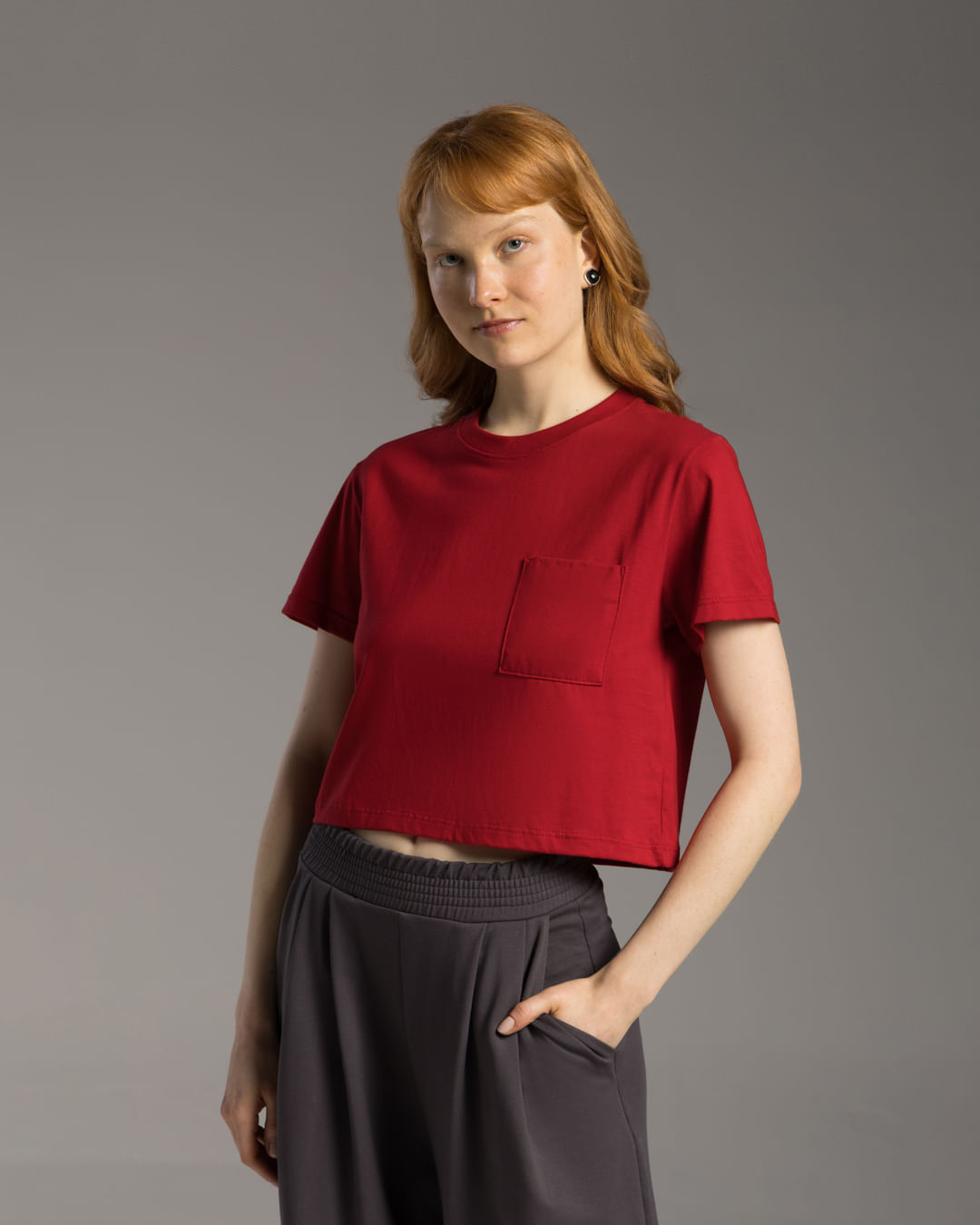 Tech T-Shirt Cropped Noliquid Bolso Feminina - BASICAMENTE - Vermelho - XGG