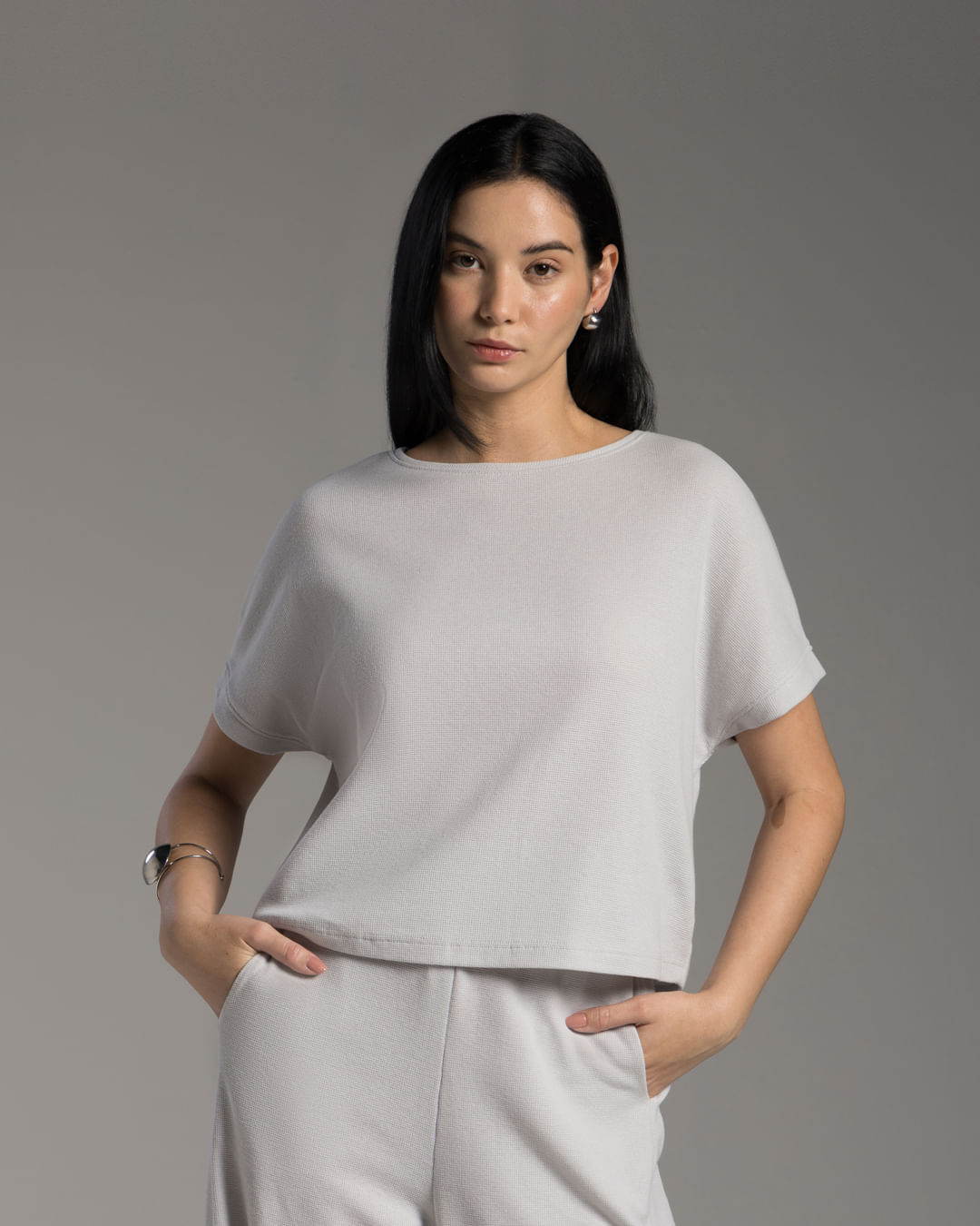 Blusa Tech Cropped Waffle Anti Odor Feminina - BASICAMENTE - Cinza - G