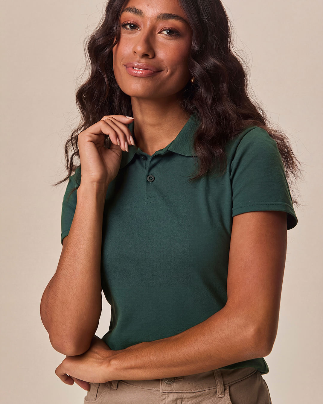 Blusa Polo Básica Feminina Com Peitilho Em Piquet Stretch