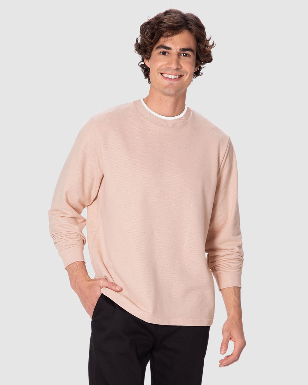 Blusão Masculino Gola Dupla Contraste Em Moletinho Texturizado