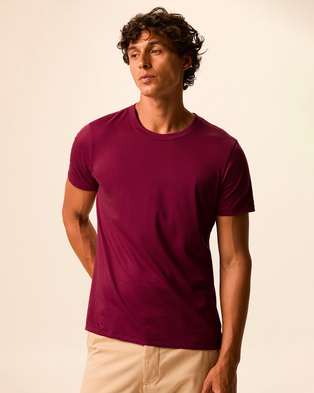 Camiseta Básica Masculina Slim Eiqueta Estampada Em Algodão Pima - Vermelho - GG