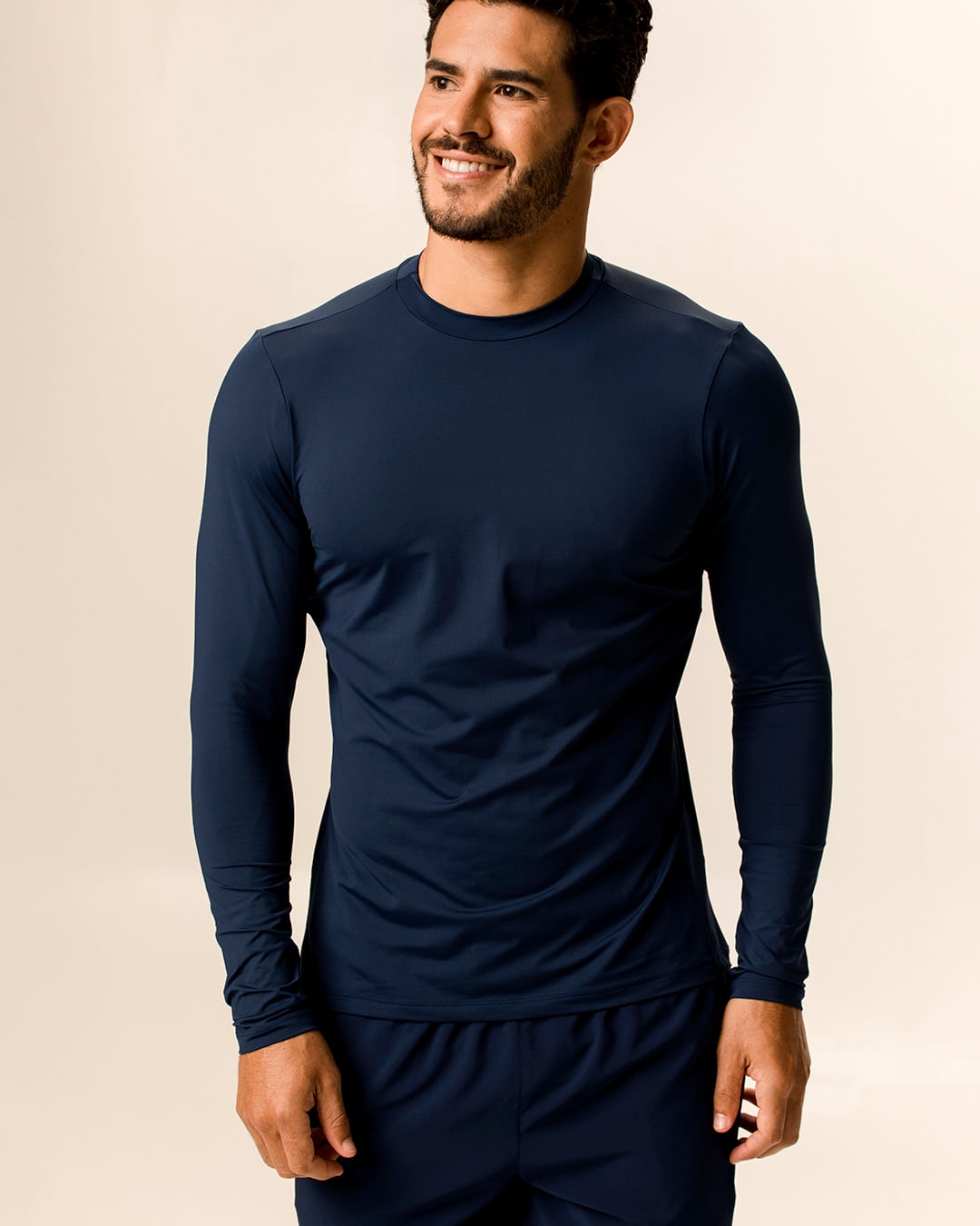 Camiseta Esportiva Masculina Slim Manga Longa Em Malha Dry E Proteção UV50+ Malwee Active - Azul - G