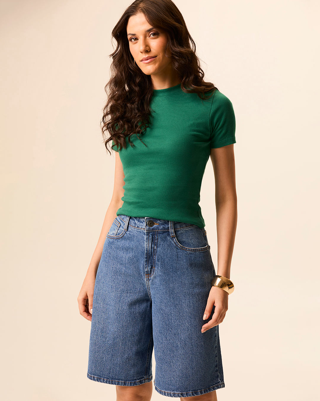 Blusa Básica Feminina Decote Redondo Em Ribana - Verde - XGG