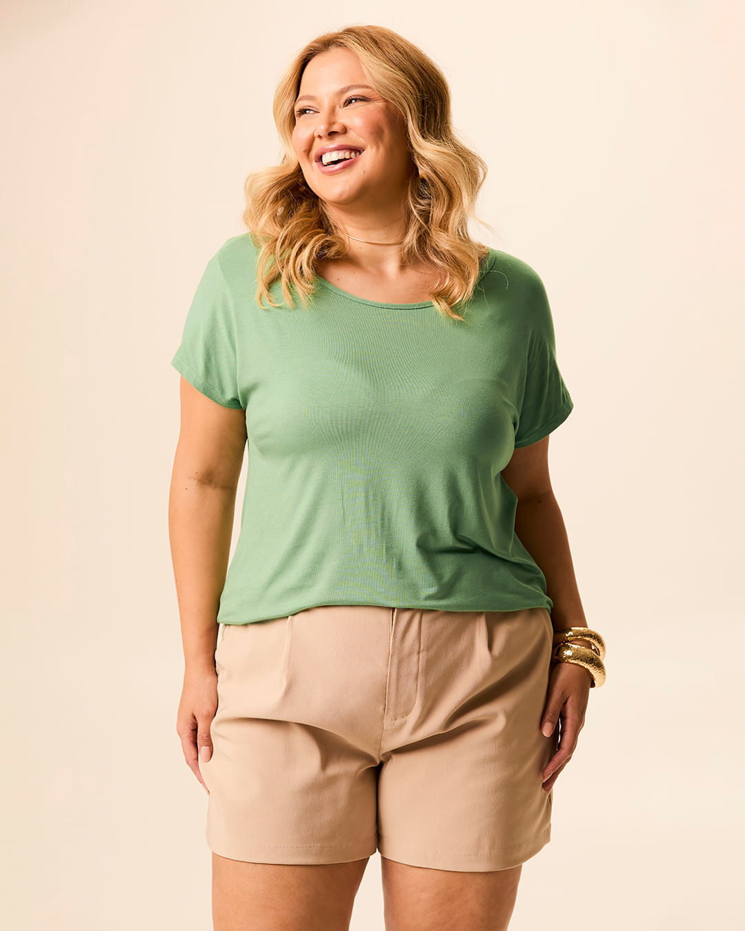 Blusa Básica Feminina Plus Size Manga Japonesa Em Viscose Stretch - Verde - G5