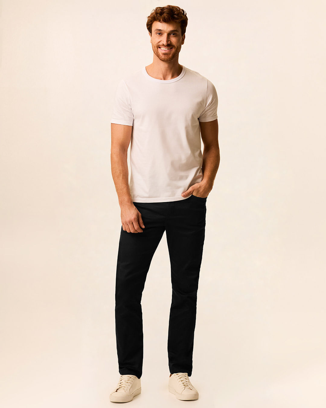 Calça Slim Masculina Cintura Média Em Sarja Super Stretch