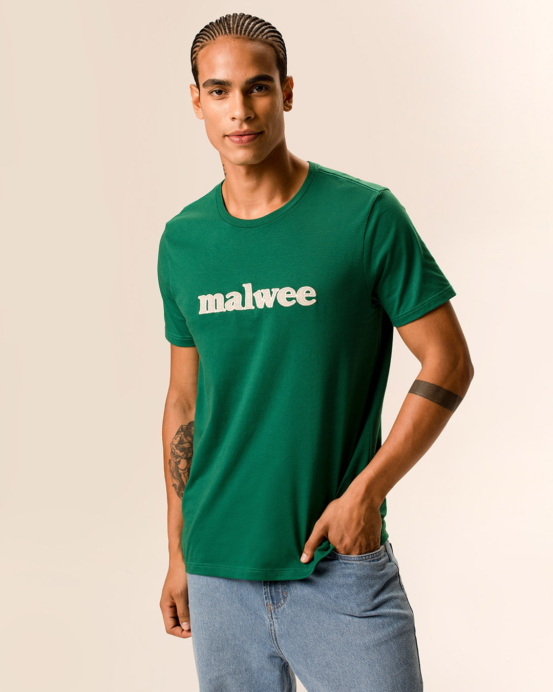 Camiseta Masculina Slim Bordado Frontal Malwee Em Malha Algodão - Verde - G