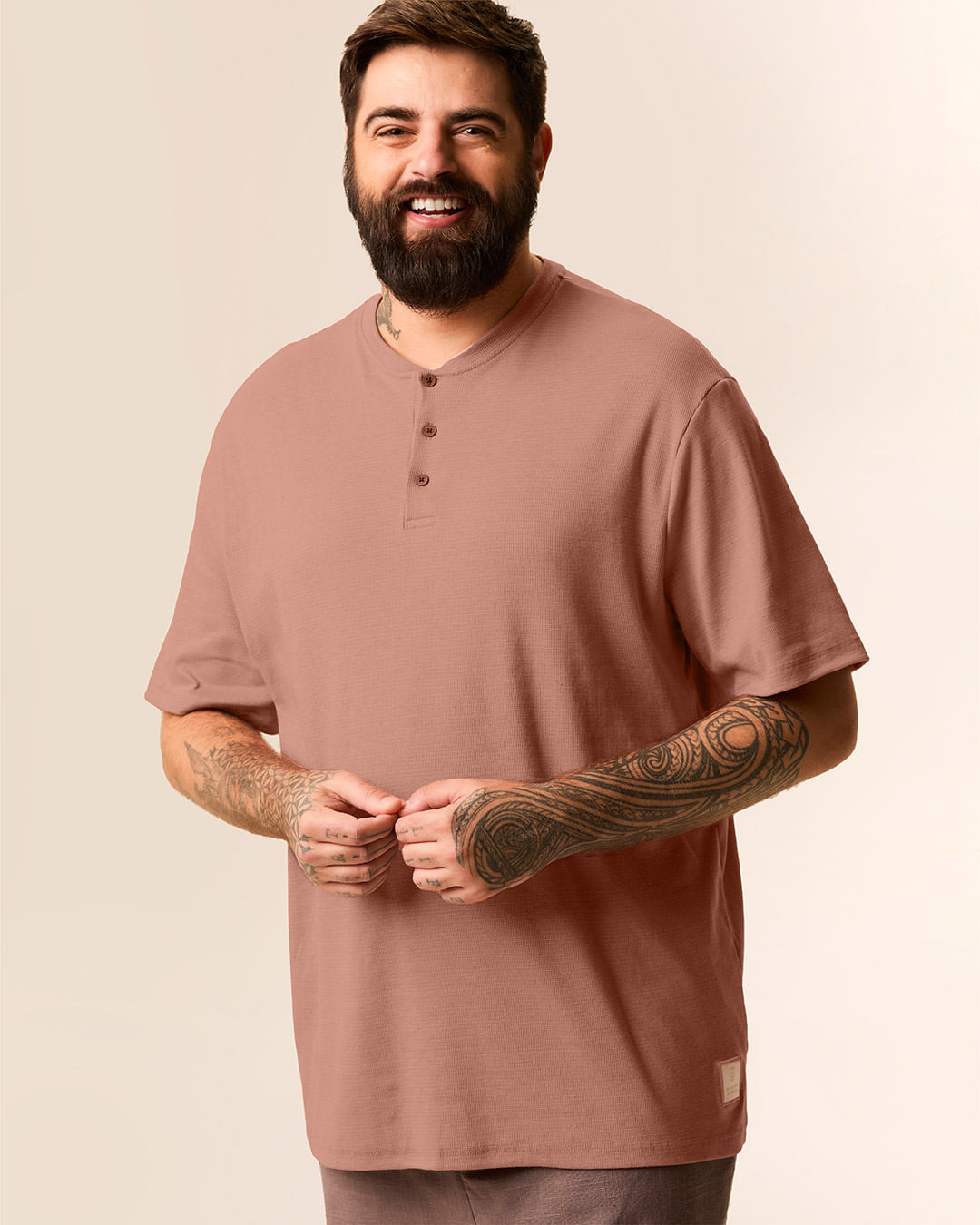Camiseta Masculina Plus Size Peitilho Abotoamento Frontal Em Ribana Linho