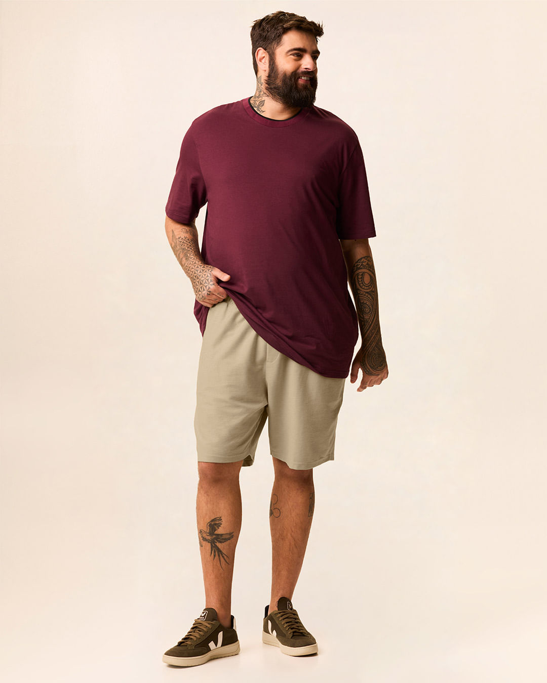 Bermuda Masculina Plus Size Comfort Cadarço Interno Em Moletom Sarjado - Bege - G2