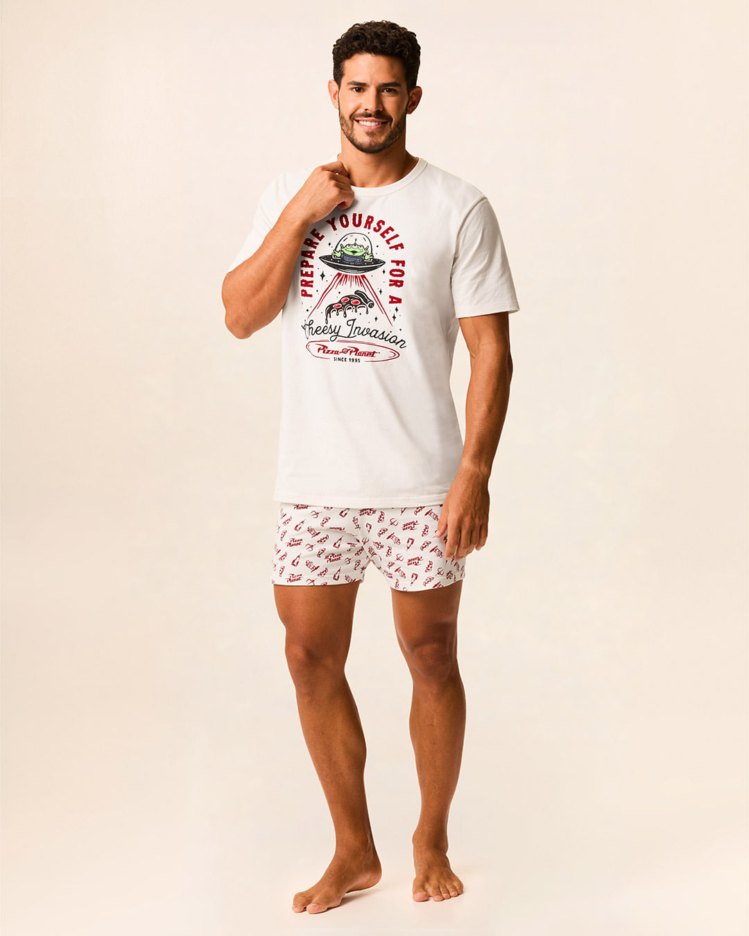 Pijama Curto Masculino Estampa Especial Toy Story Em Malha Algodão
