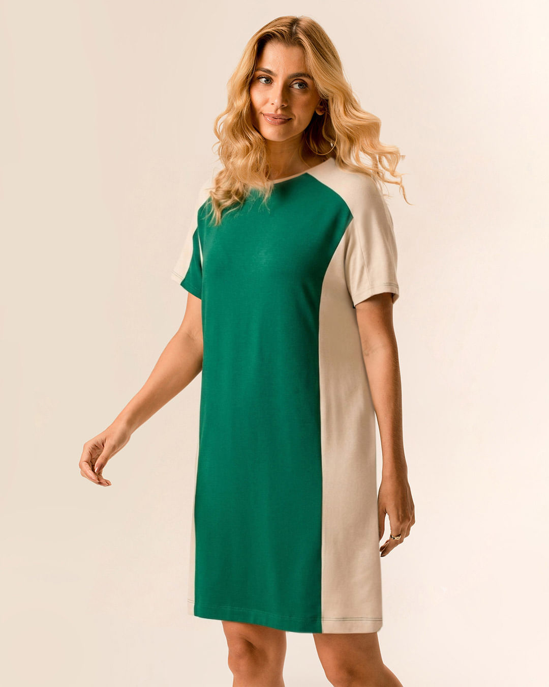 Vestido Feminino Evasê Recorte Frontal Contraste Em Moletinho De Viscose - Verde - XGG