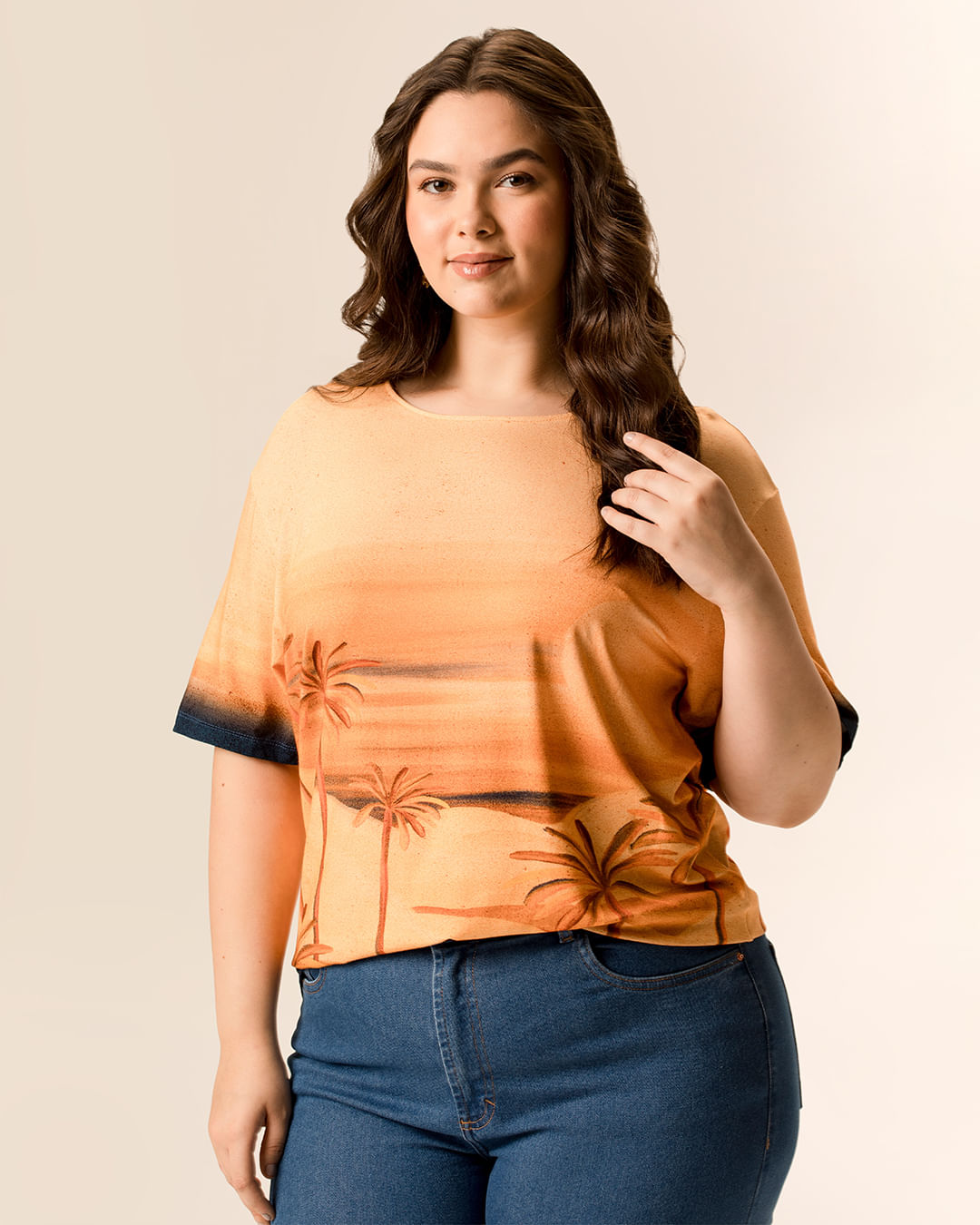 Blusa Feminina Plus Size Box Estampa Digital Em Viscose Stretch