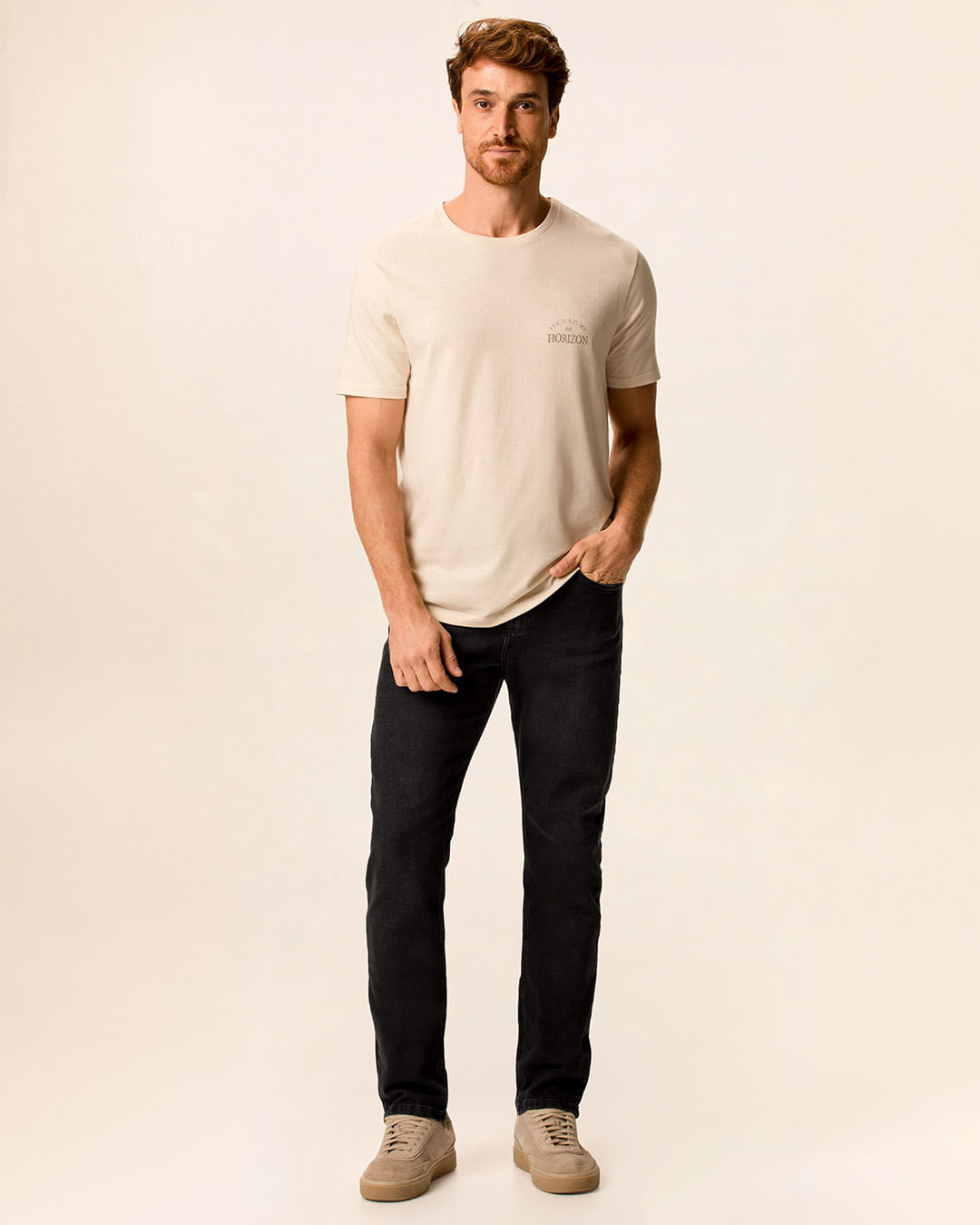Calça Masculina Slim Cintura Média Etiqueta Decorativa Em Jeans Stretch